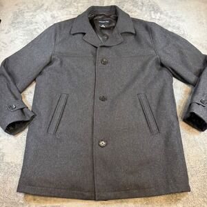 London Fog Mens Wool Blend Car Coat Charcoal Gray Button Front‎ Jacket